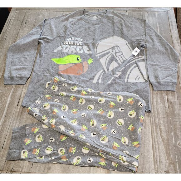 Disney Store Star Wars The Mandalorian Baby Yoda Grogu Pajamas Set Adult XL New - Picture 2 of 16